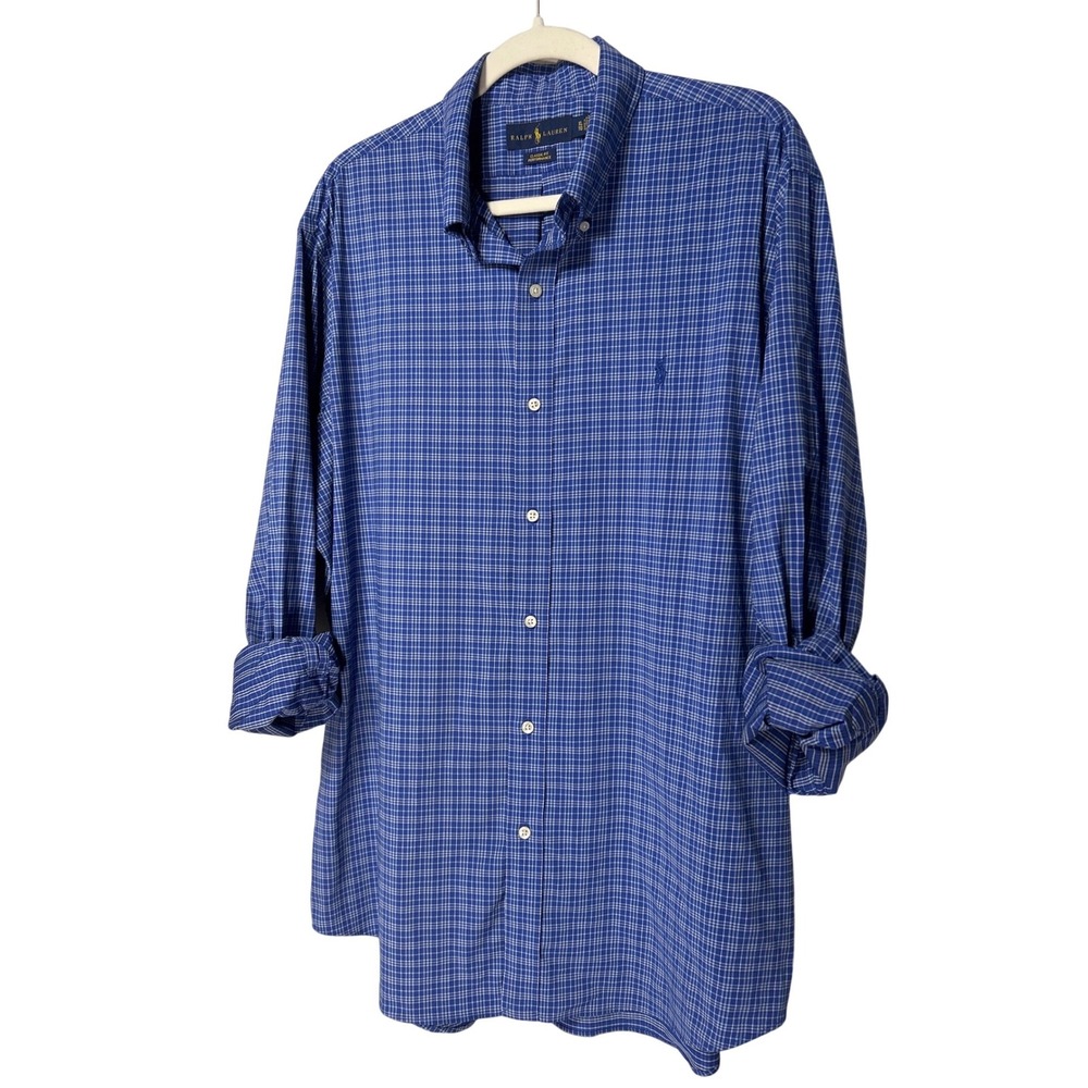 Ralph Lauren Performance Stretch Lightweight Shirt Blue Plaid XL Retail $110 EUC